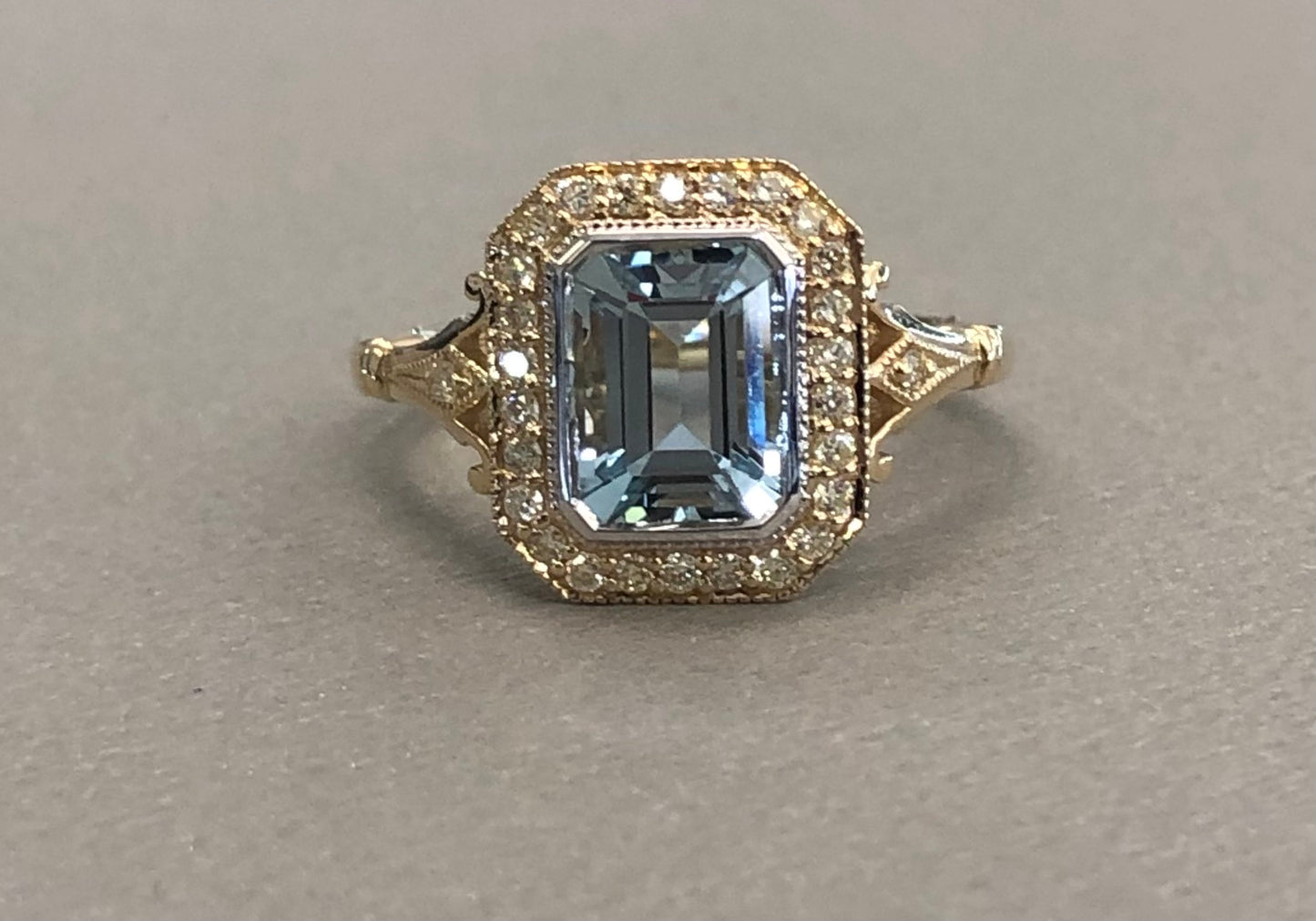 Aquamarine Diamond Halo Ring