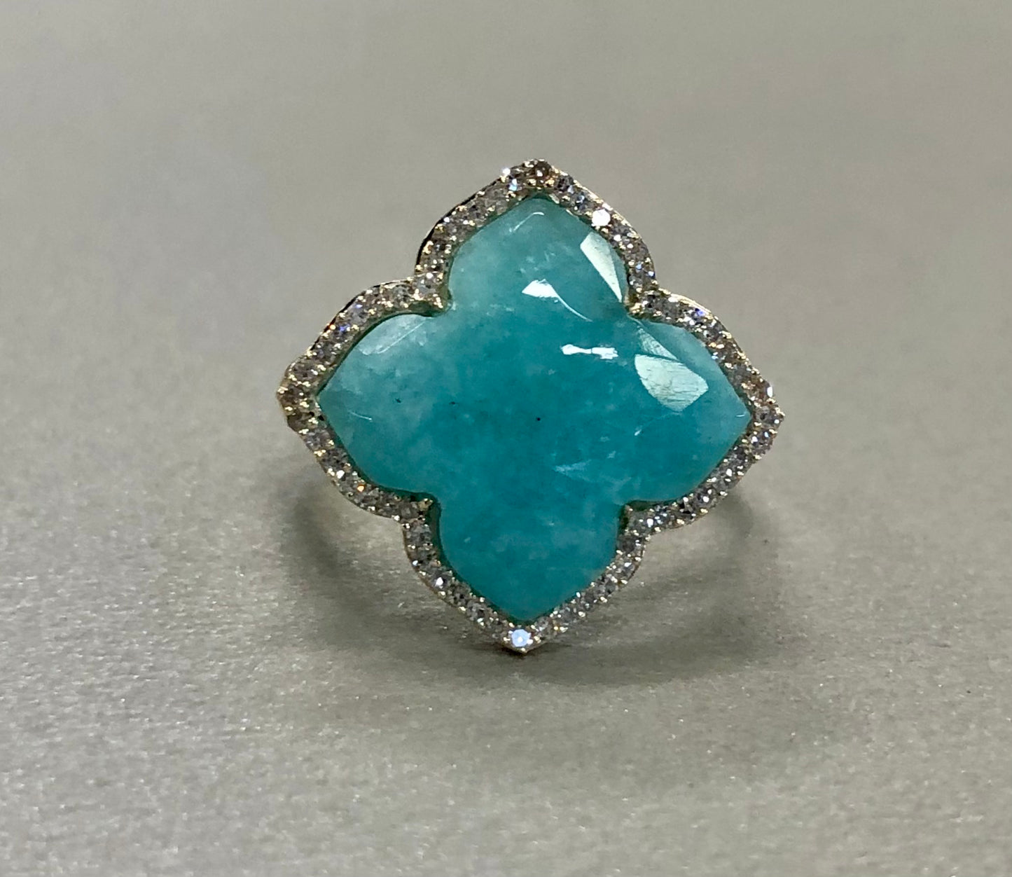 Amazonite & Diamond Halo Ring