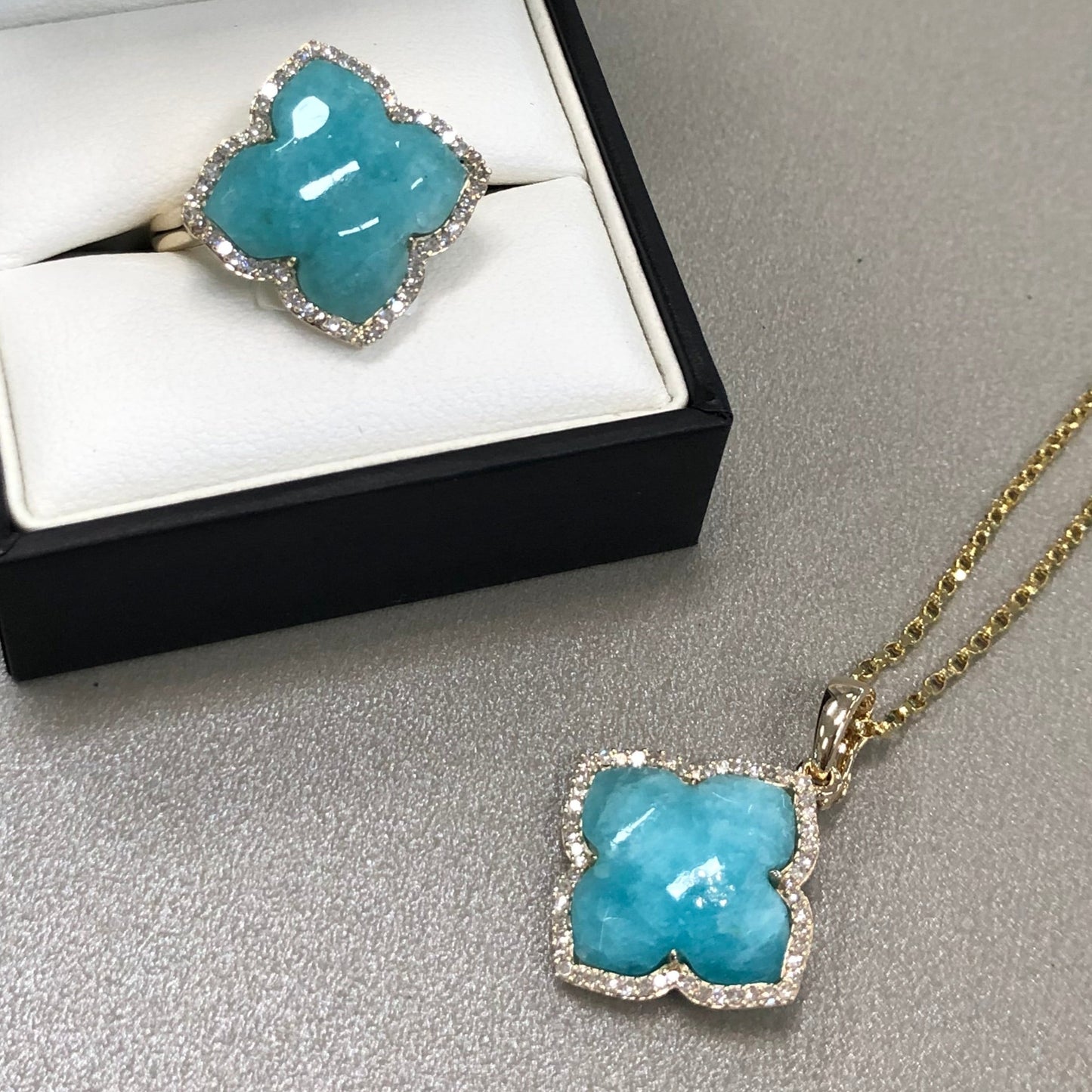 Amazonite & Diamond Halo Ring