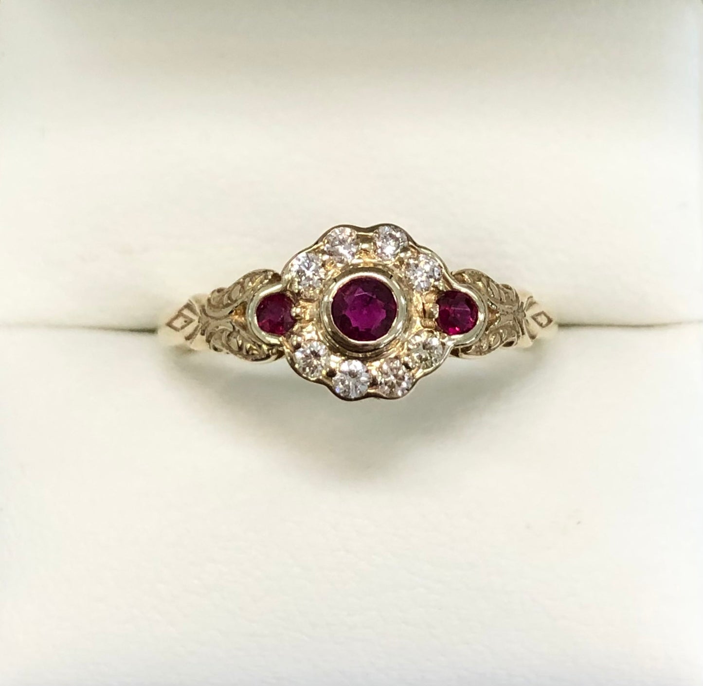 Vintage Ruby & Diamond Halo Ring