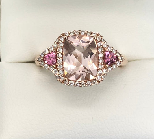 Pale Pink Morganite, Pink Tourmaline & Diamond Dress Ring