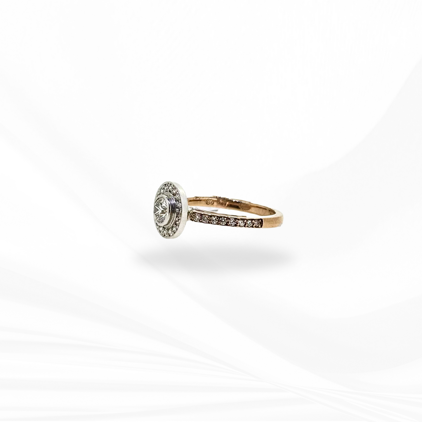 Round Brilliant Cut Natural Diamond with Halo Engagement Ring