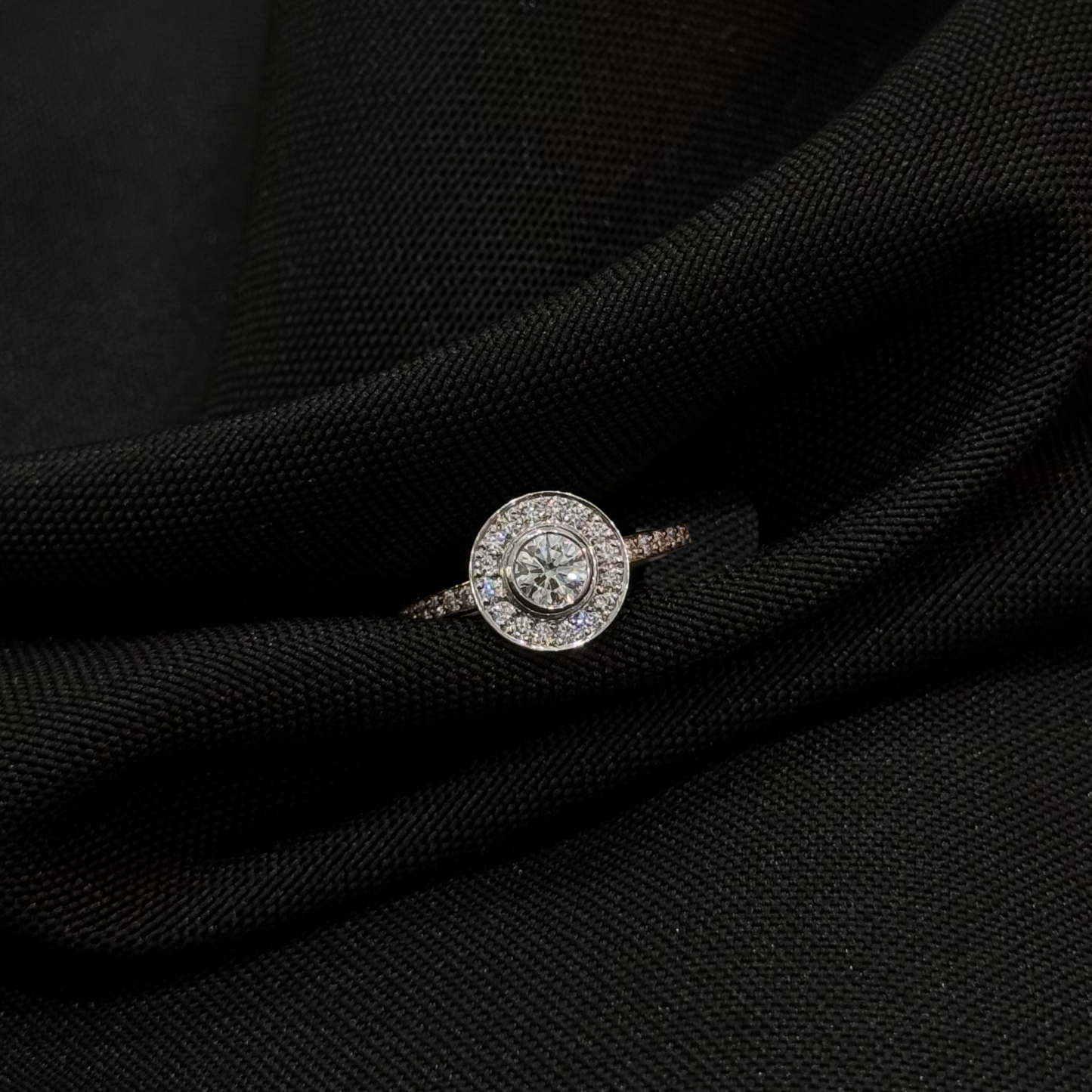 Round Brilliant Cut Natural Diamond with Halo Engagement Ring