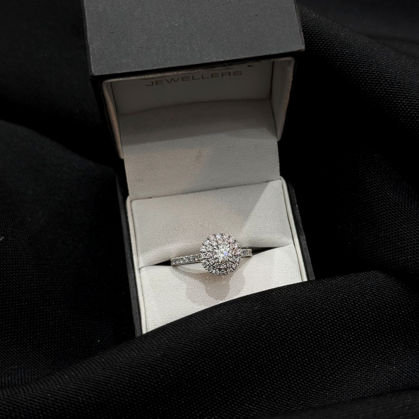 Round Brilliant Cut Natural Diamond with a Double Halo and a Hidden Halo Engagement Ring