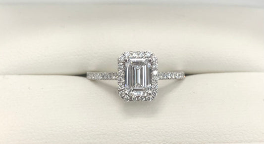 Emerald Cut with Halo Laboratory Grown Diamond Engagement Ring