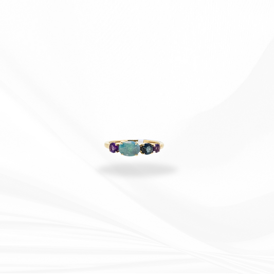 Amethyst, Opal Doublet & London Blue Topaz Ring