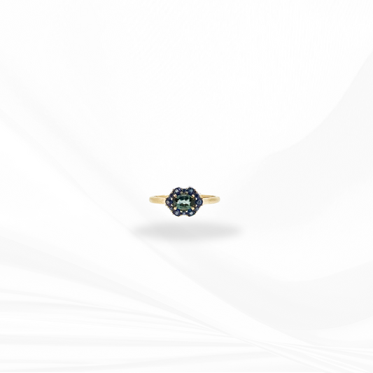 Blue and Ceylon Sapphire with Teal Tourmaline Ring