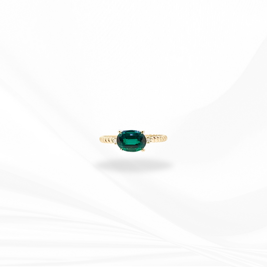 Synthetic Emerald & Lab Grown Diamond, Twisted Band Ring