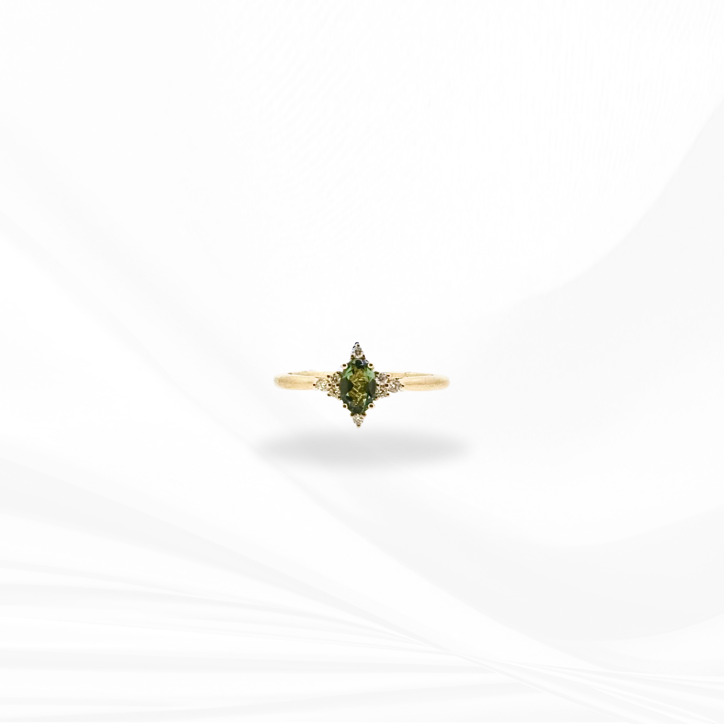 North Star - Oval Green Tourmaline with Natural Diamond Ring