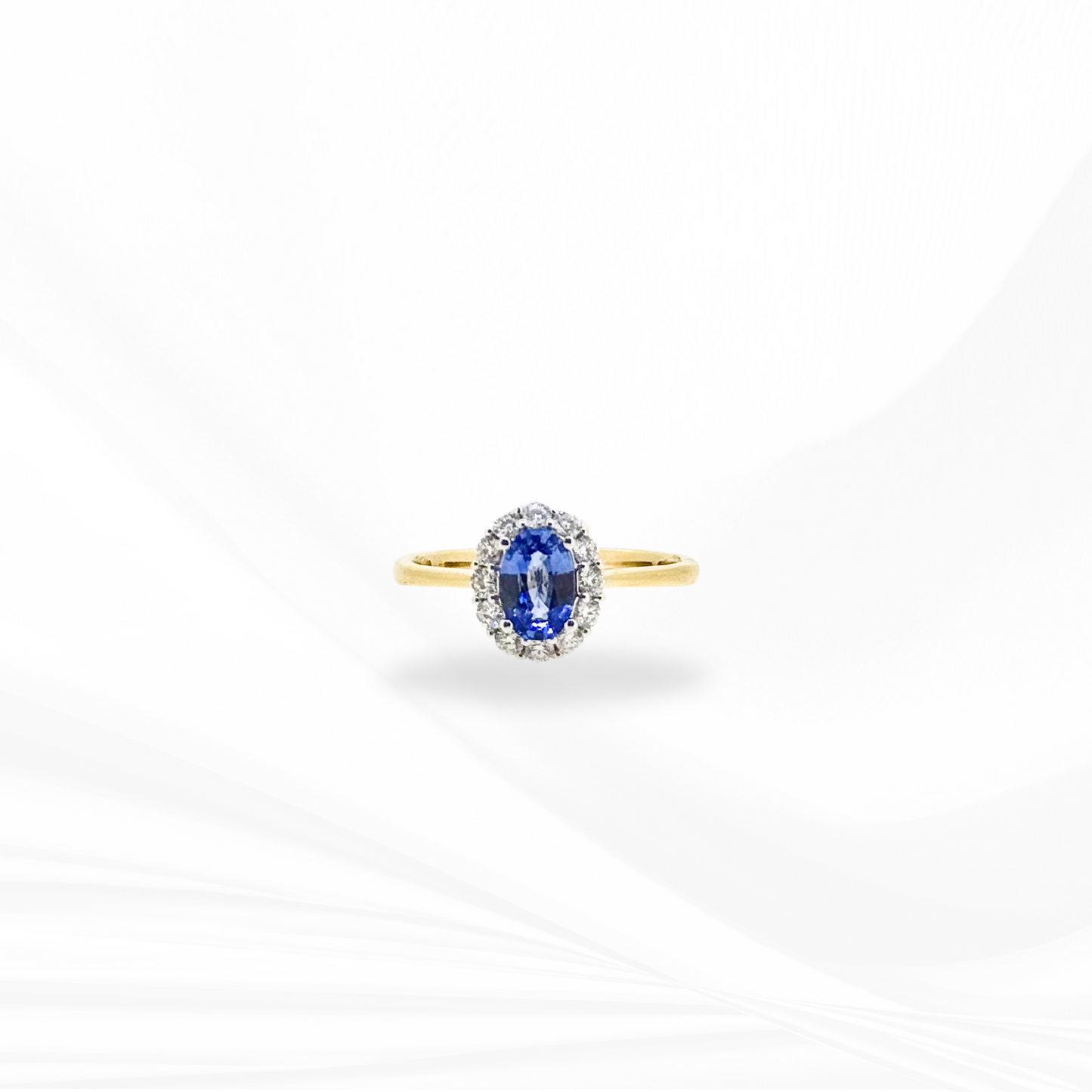 Ceylon Sapphire with Diamond Halo Ring