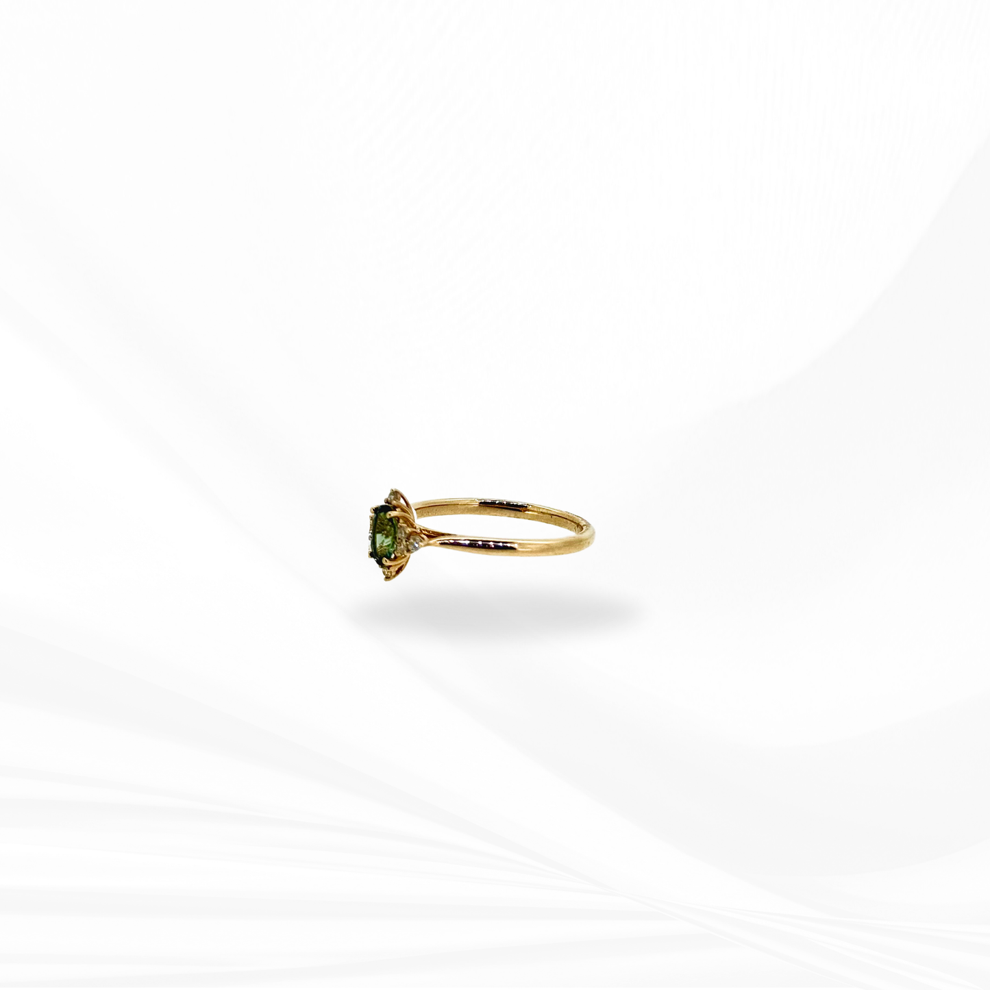 North Star - Oval Green Tourmaline with Natural Diamond Ring