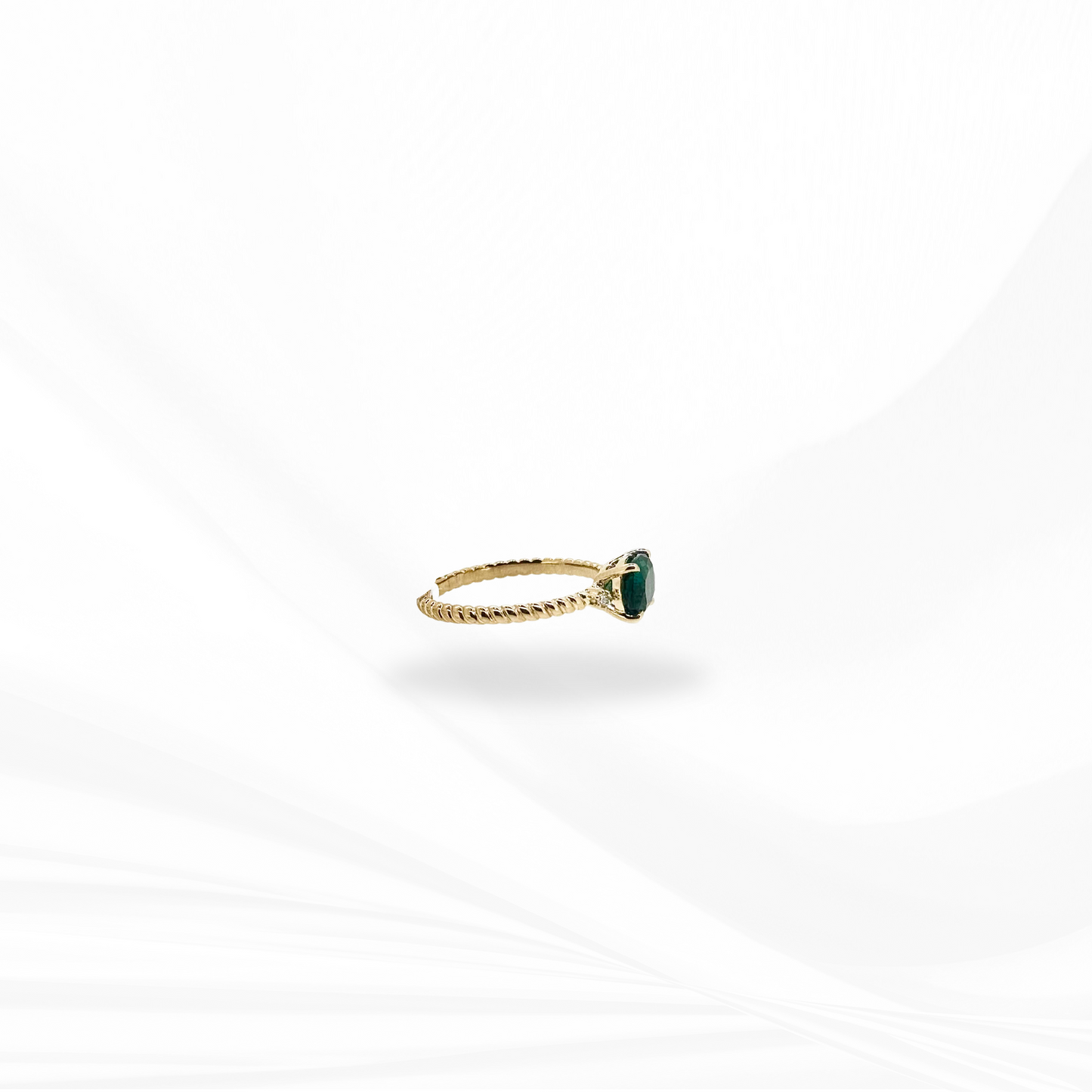 Synthetic Emerald & Lab Grown Diamond, Twisted Band Ring