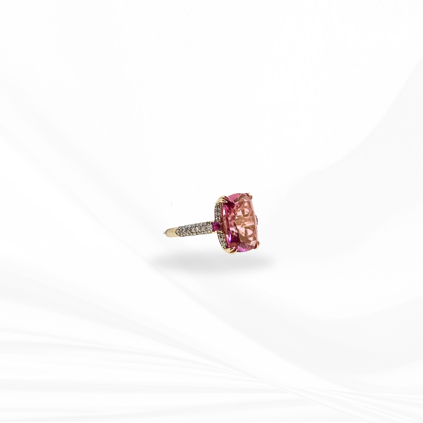 Pink Topaz and Cushioned Ruby Ring with Diamonds