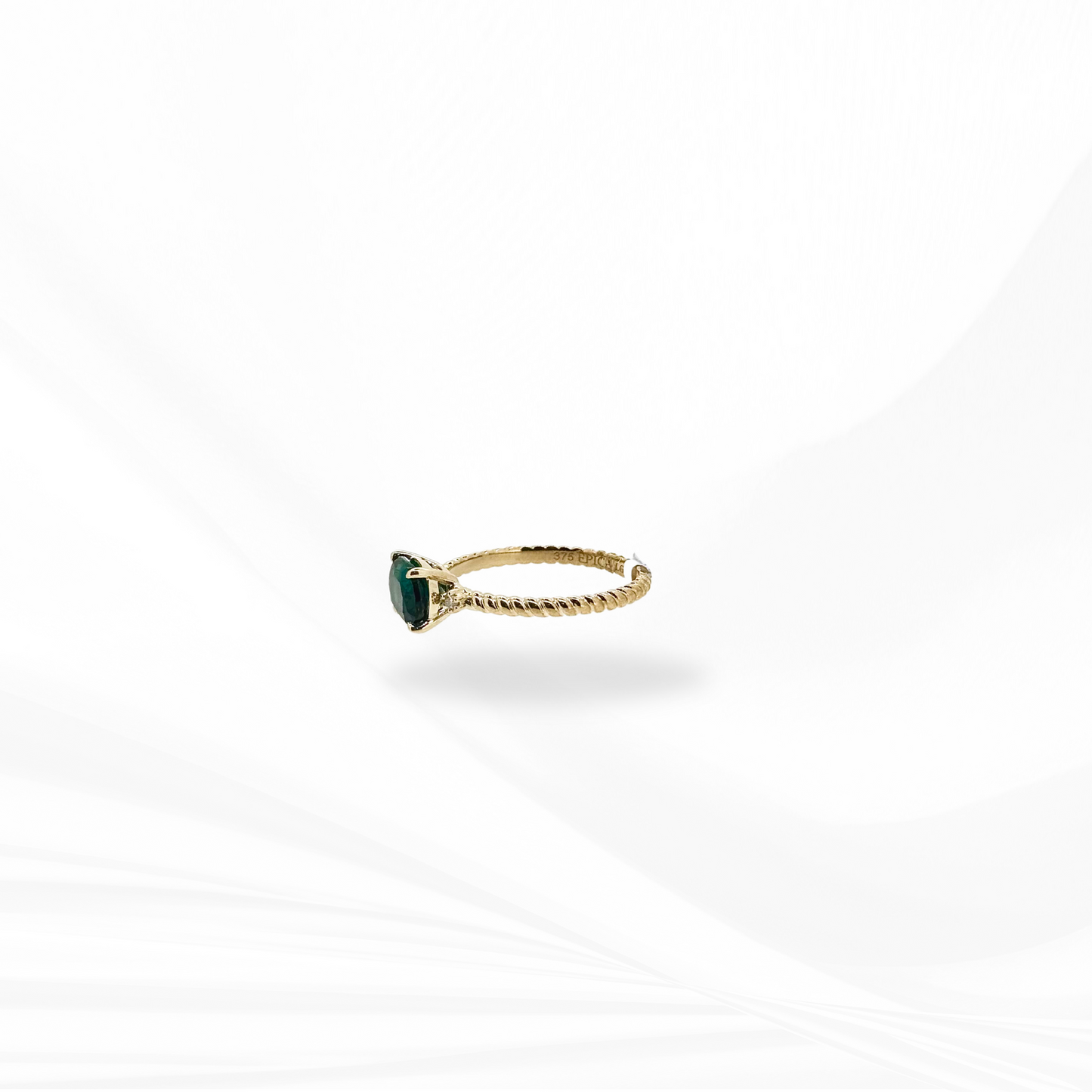 Synthetic Emerald & Lab Grown Diamond, Twisted Band Ring