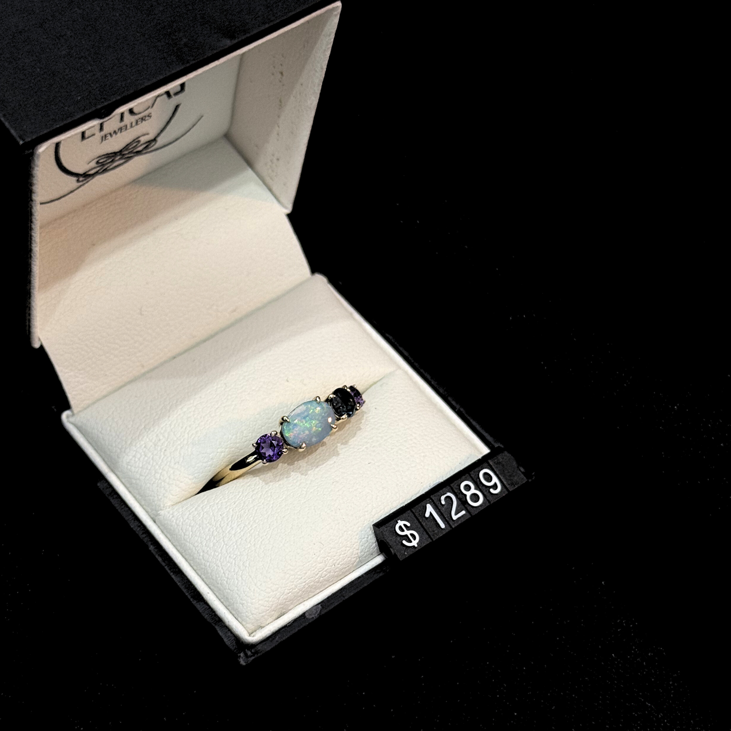 Amethyst, Opal Doublet & London Blue Topaz Ring