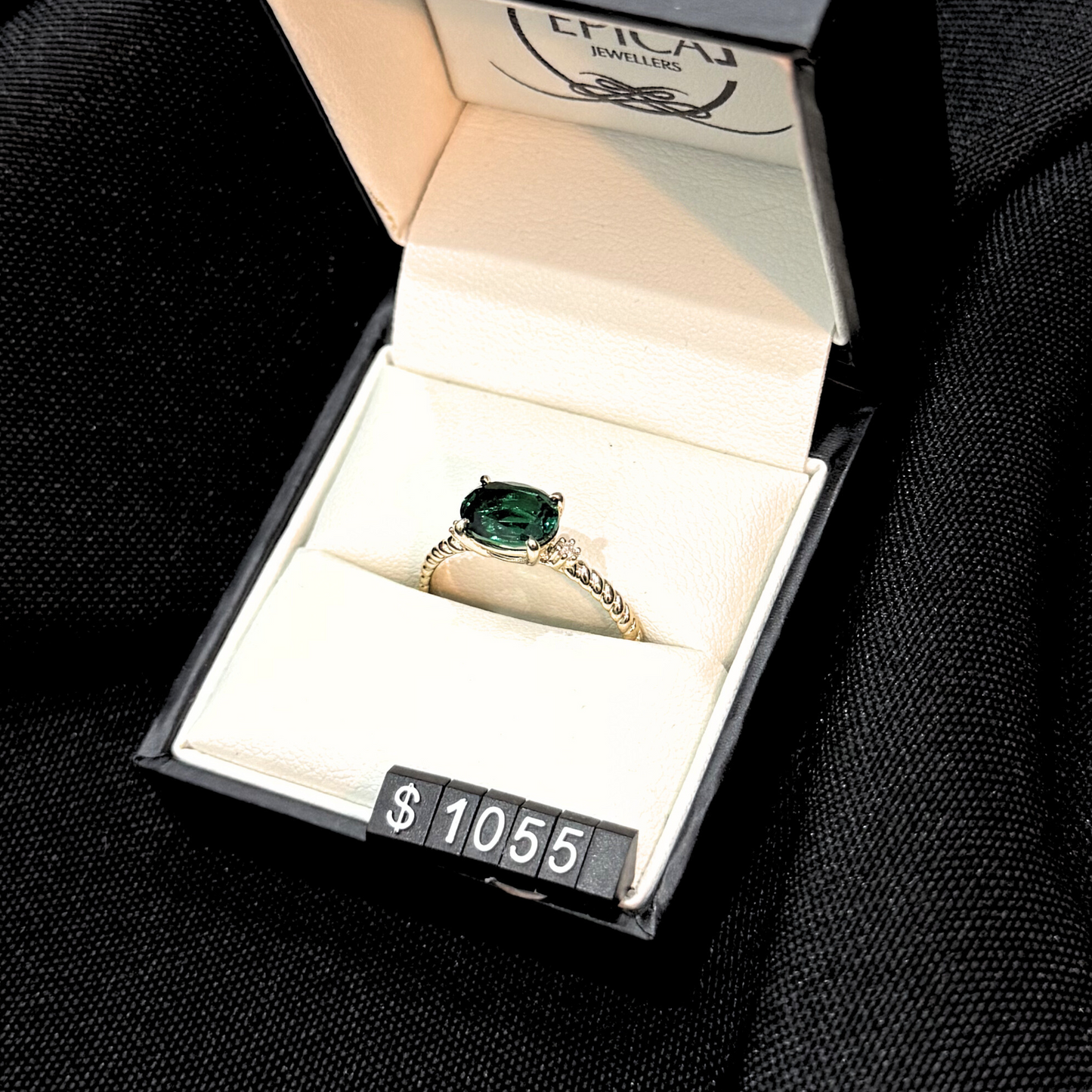 Synthetic Emerald & Lab Grown Diamond, Twisted Band Ring