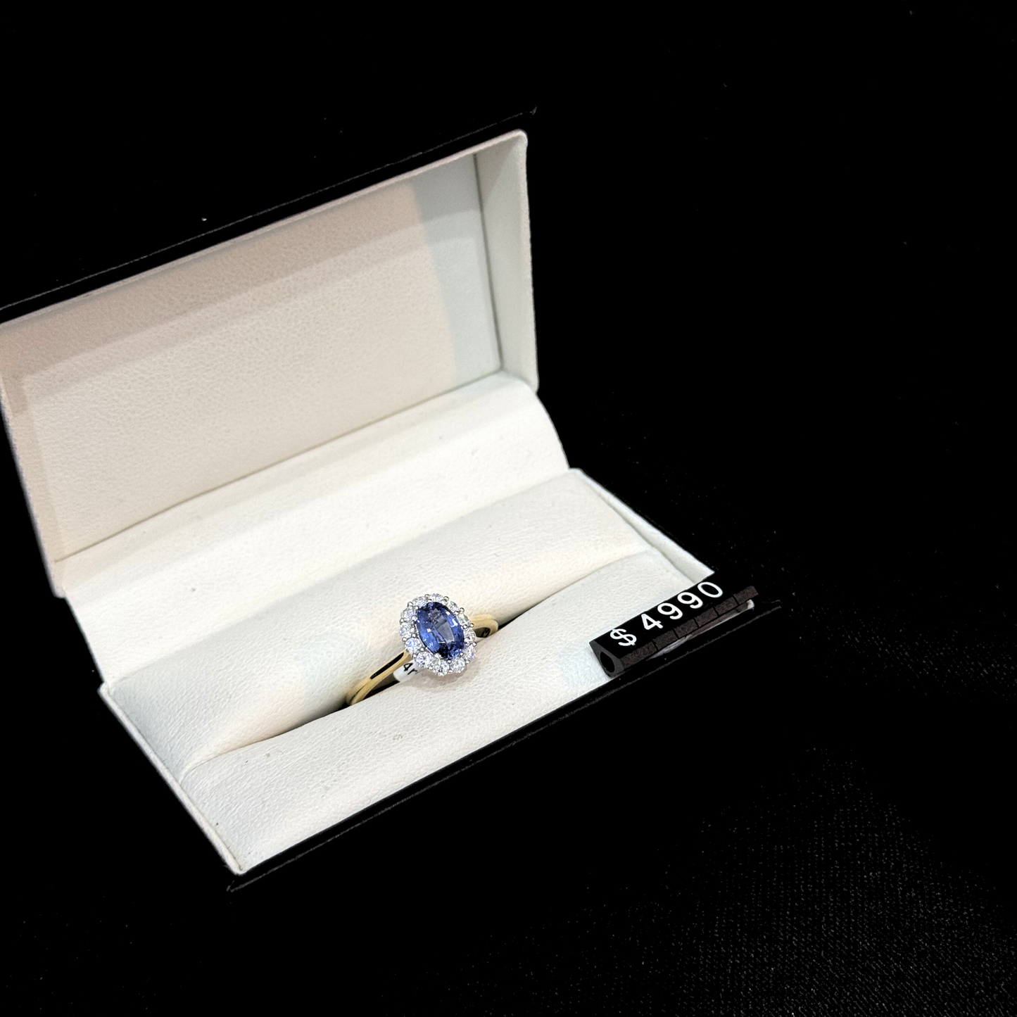 Ceylon Sapphire with Diamond Halo Ring