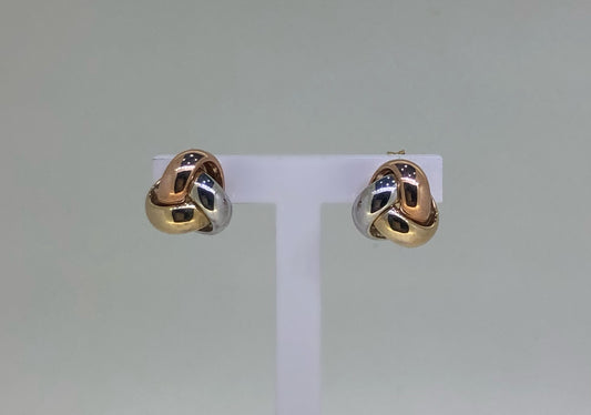 9K Yellow, Rose & White Gold Tri Colour Knotted Studs