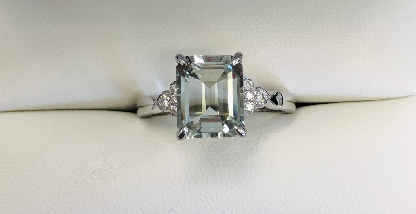 Green Amethyst & Diamond Ring