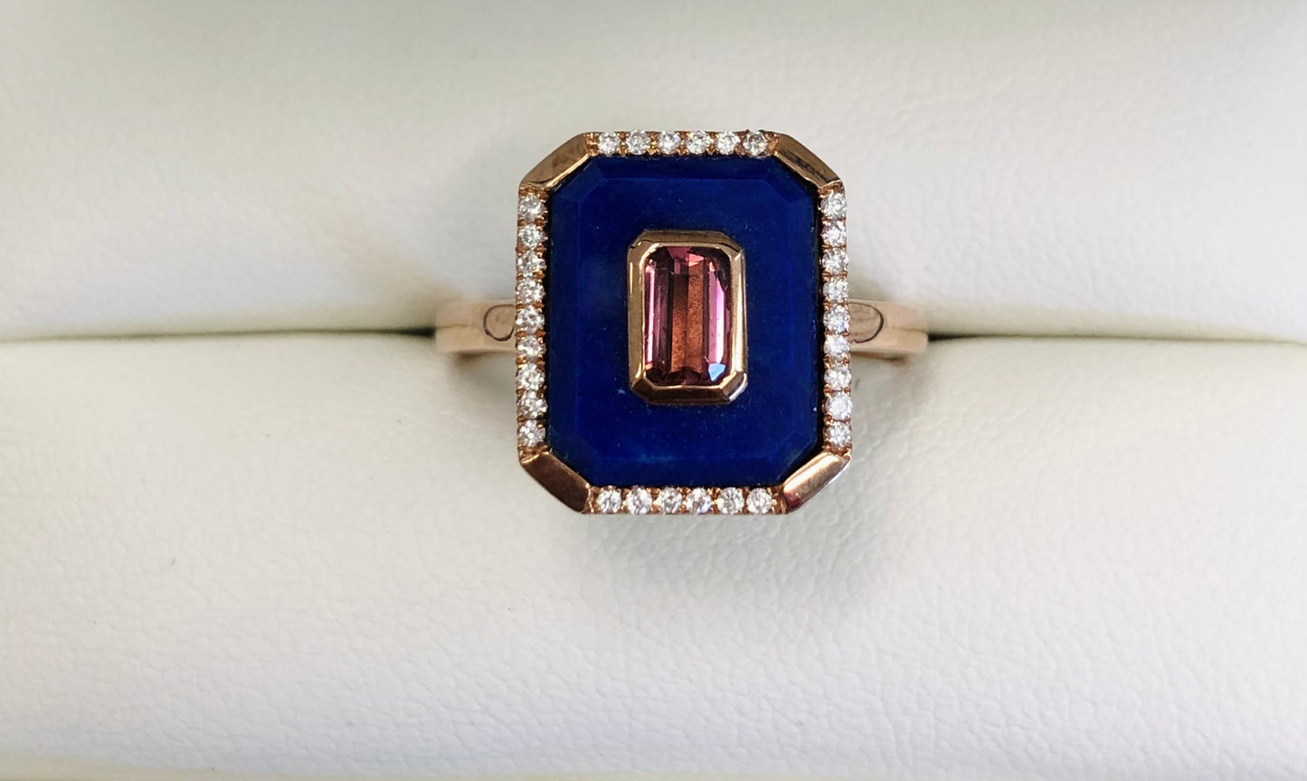 Lapis, Pink Tourmaline & Diamond Ring
