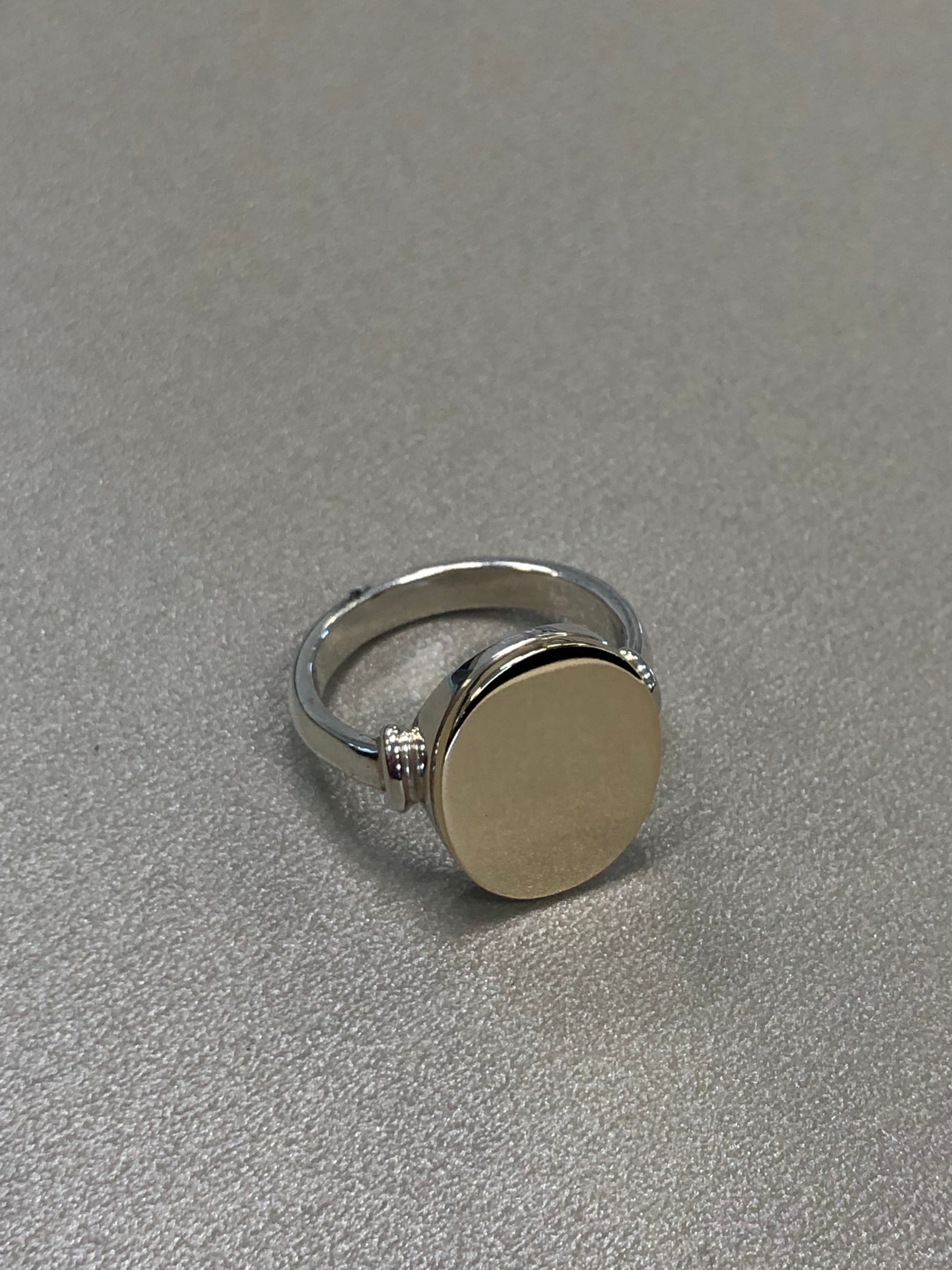 9K Yellow Gold/ Sterling Silver Ribbed Signet Ring