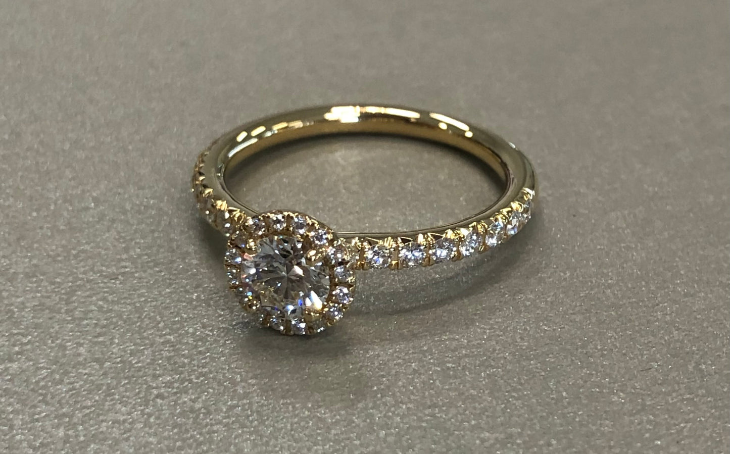 Round Brilliant Cut Natural Diamond with Halo Engagement Ring.