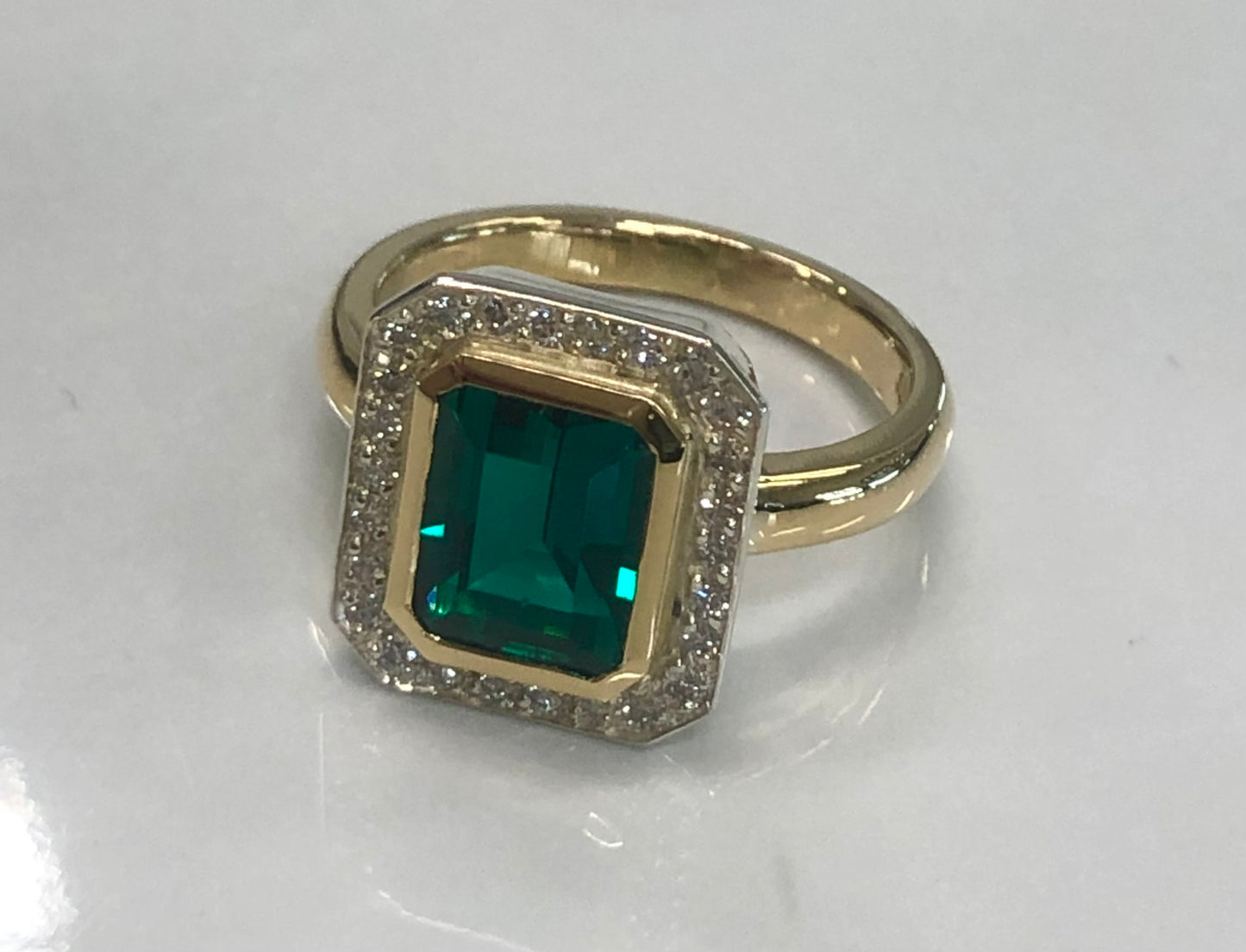 Gilson Green Emerald & Diamond Halo Ring