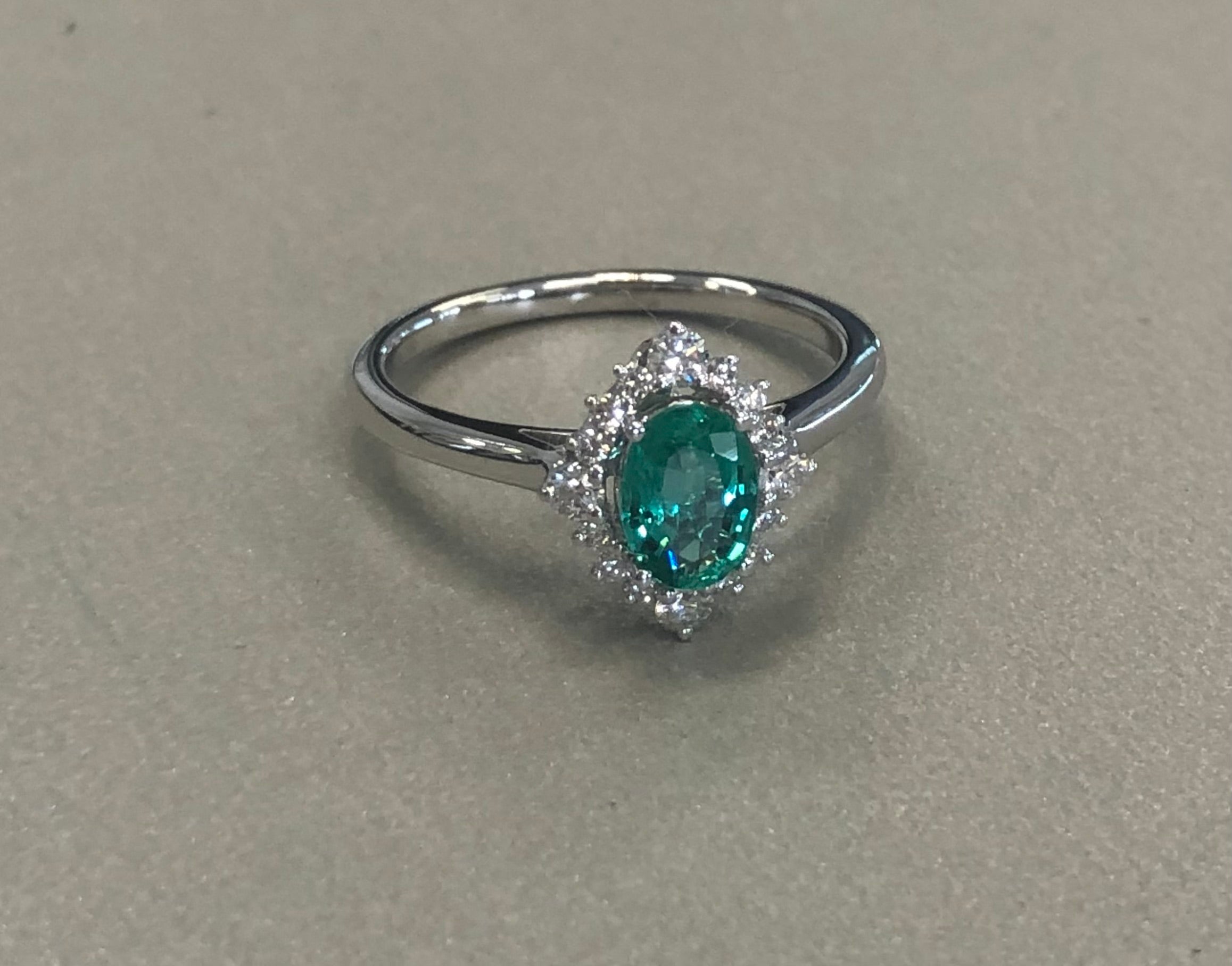 Zambian Green Emerald &amp; Diamond Halo Ring