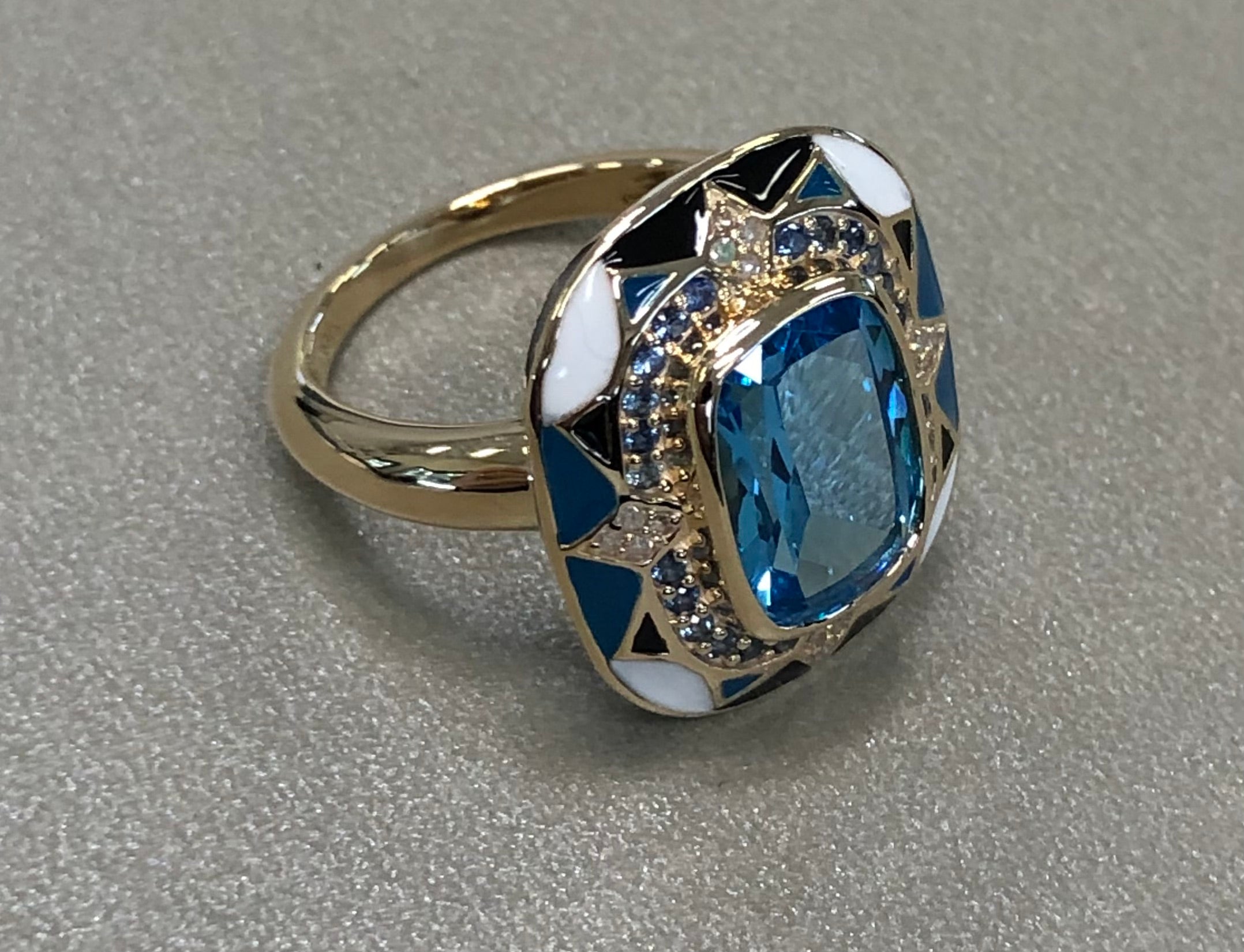 Swiss Blue Topaz with a Sapphire &amp; Diamond Halo Ring