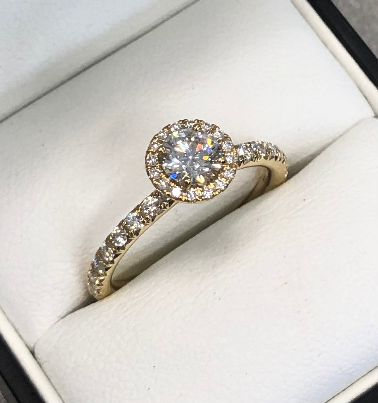 Round Brilliant Cut Natural Diamond with Halo Engagement Ring.