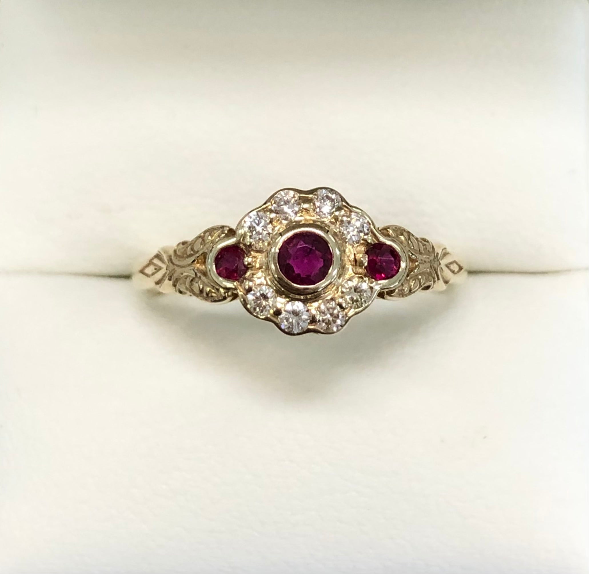 Vintage Ruby &amp; Diamond Halo Ring