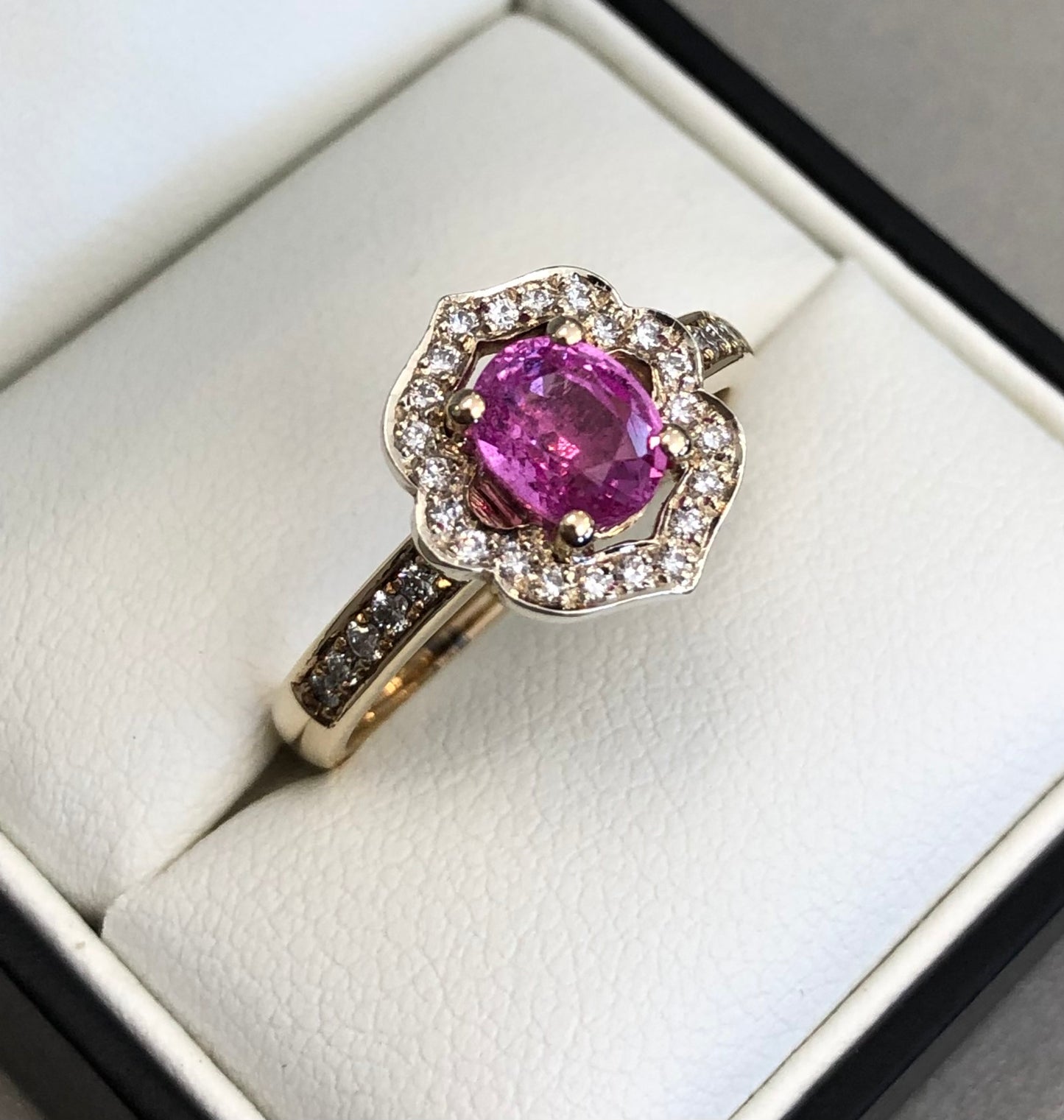 Pink Sapphire & Diamond Halo Dress Ring
