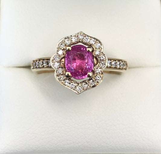 Pink Sapphire & Diamond Halo Dress Ring