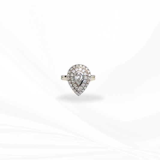 Pear Centerstone Natural Diamond with a Double Halo Engagement Ring