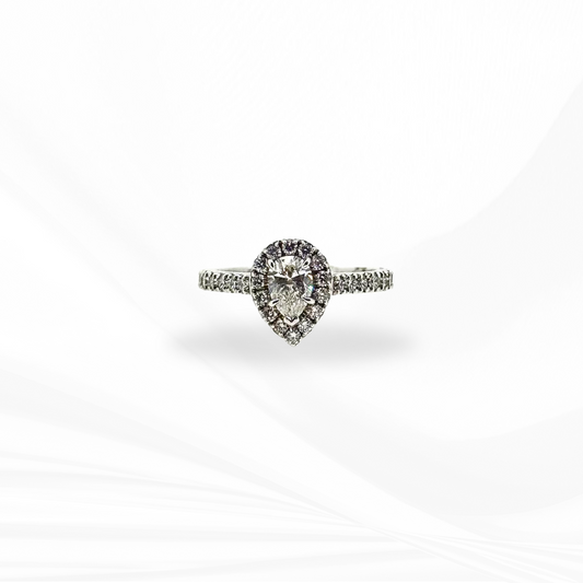 Pear Natural Diamond with a Halo Engagement Ring