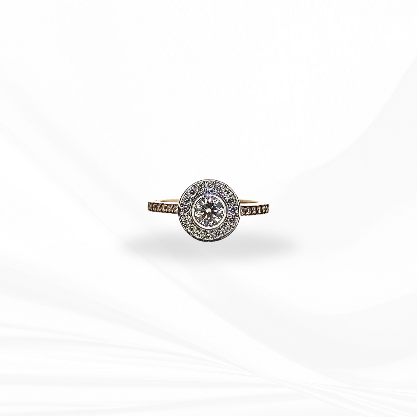 Round Brilliant Cut Natural Diamond with Halo Engagement Ring