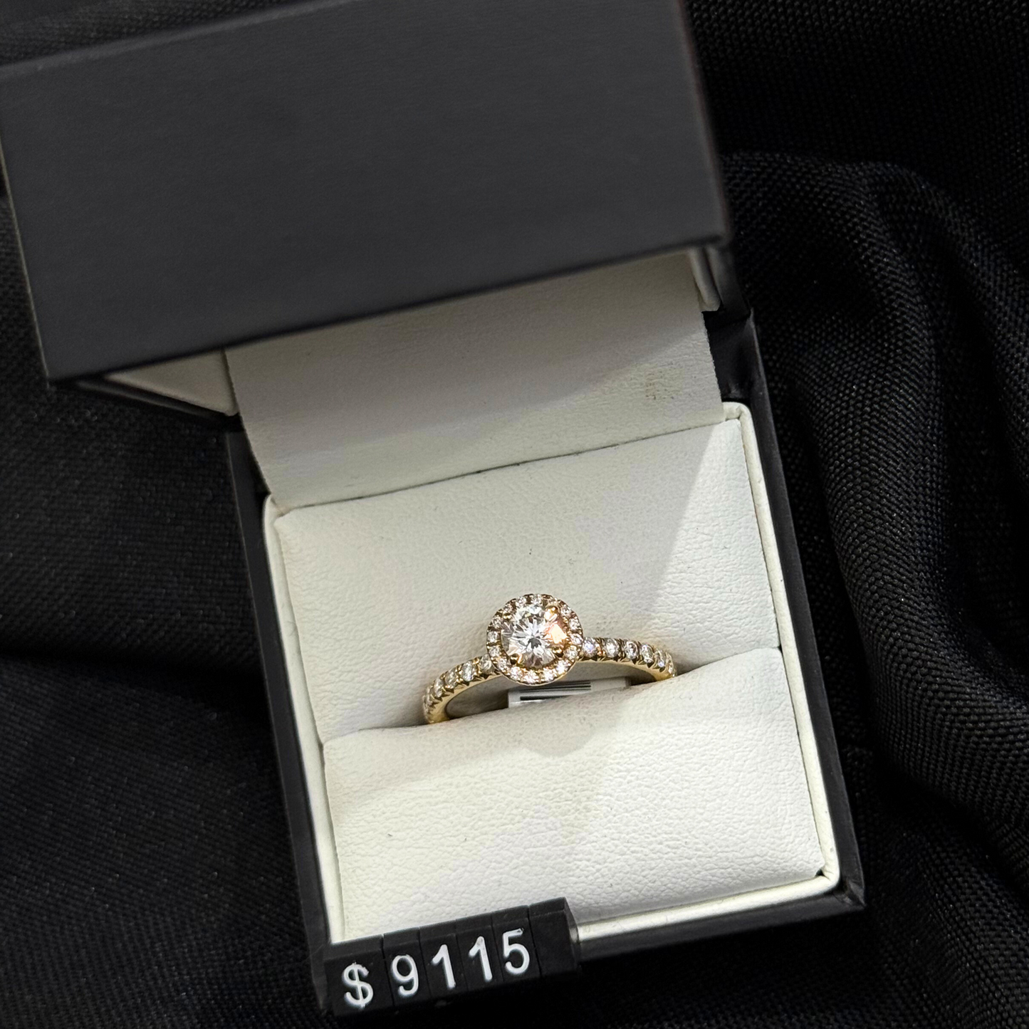 Round Brilliant Cut Natural Diamond with Halo Engagement Ring.