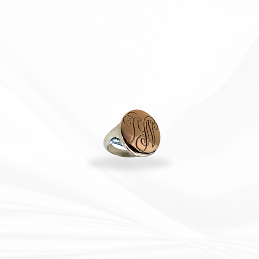 9K Rose Gold/Sterling Silver Large Oval Signet Ring