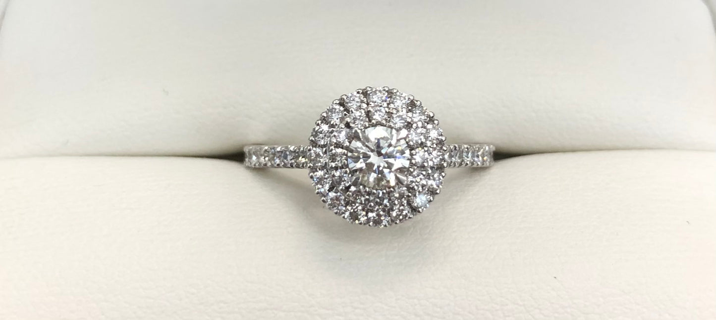 Round  Brilliant Cut Natural Diamond with a Double Halo and a Hidden Halo Engagement Ring